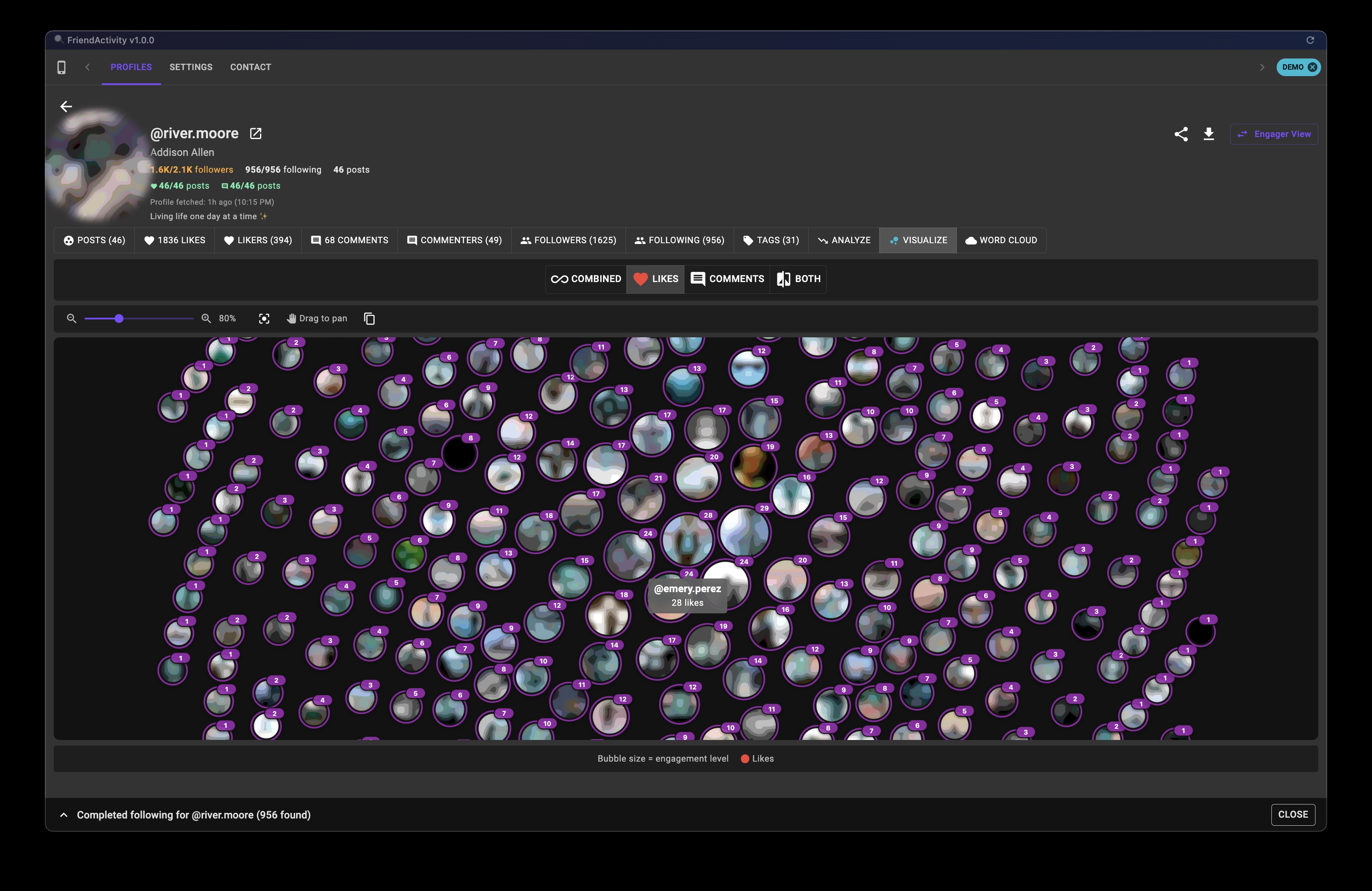 Following Tab Feature Screenshot