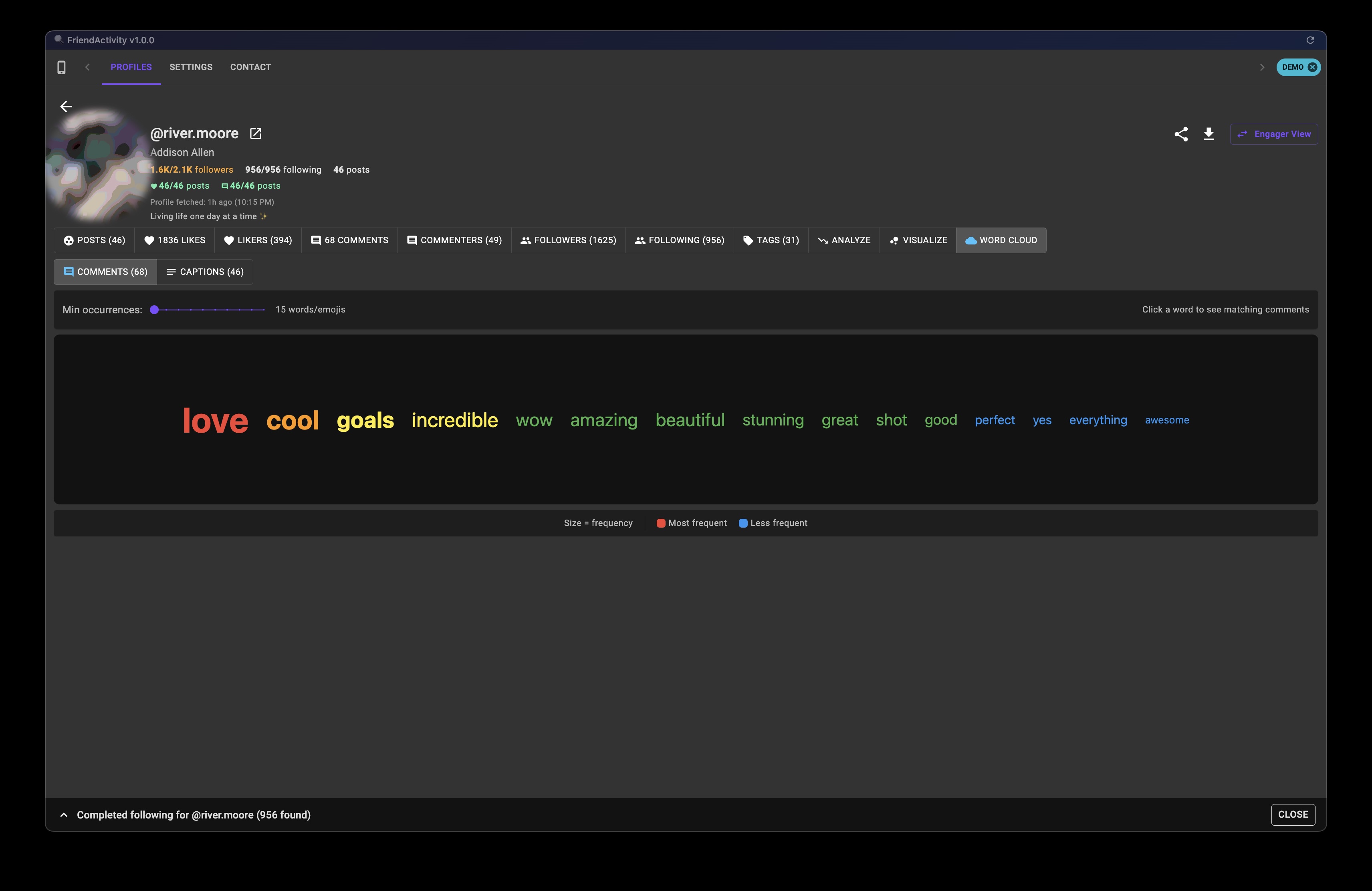 Following Tab Feature Screenshot